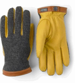 Hestra Deerskin Wool Tricot - Charcoal & Natural Yellow