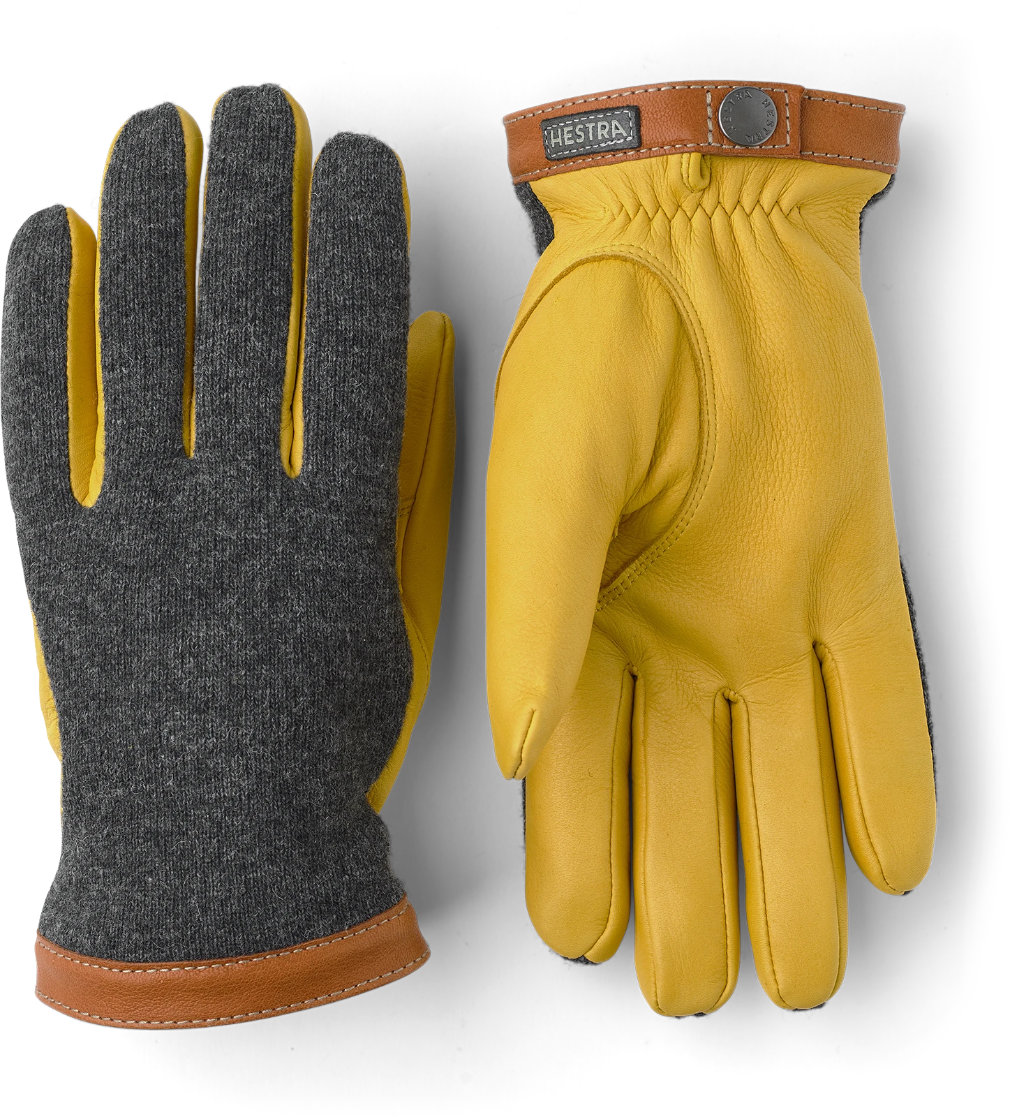 Hestra Deerskin Wool Tricot - Charcoal & Natural Yellow 1 Hestra Deerskin Wool Tricot - Charcoal & Natural Yellow