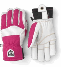 Hestra Army Leather Couloir 5-finger - Fuchsia & Offwhite